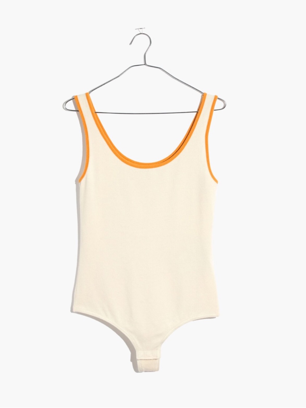 Madewell Ribbed Tank Thong Bodysuit Cream with Orange Trim